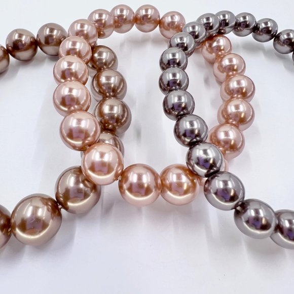 Set of 3 - Brown, Copper & Peach Graduated Faux Pearl Stretch Bracelets - Picture 5 of 5